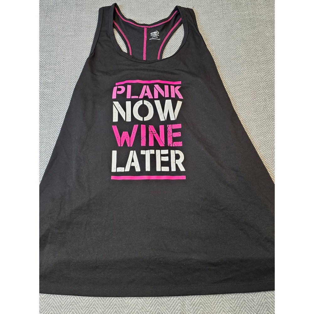 Athletic Works Tank Top Women's 2XL Black Plank Now Wine Later Graphic Racerback